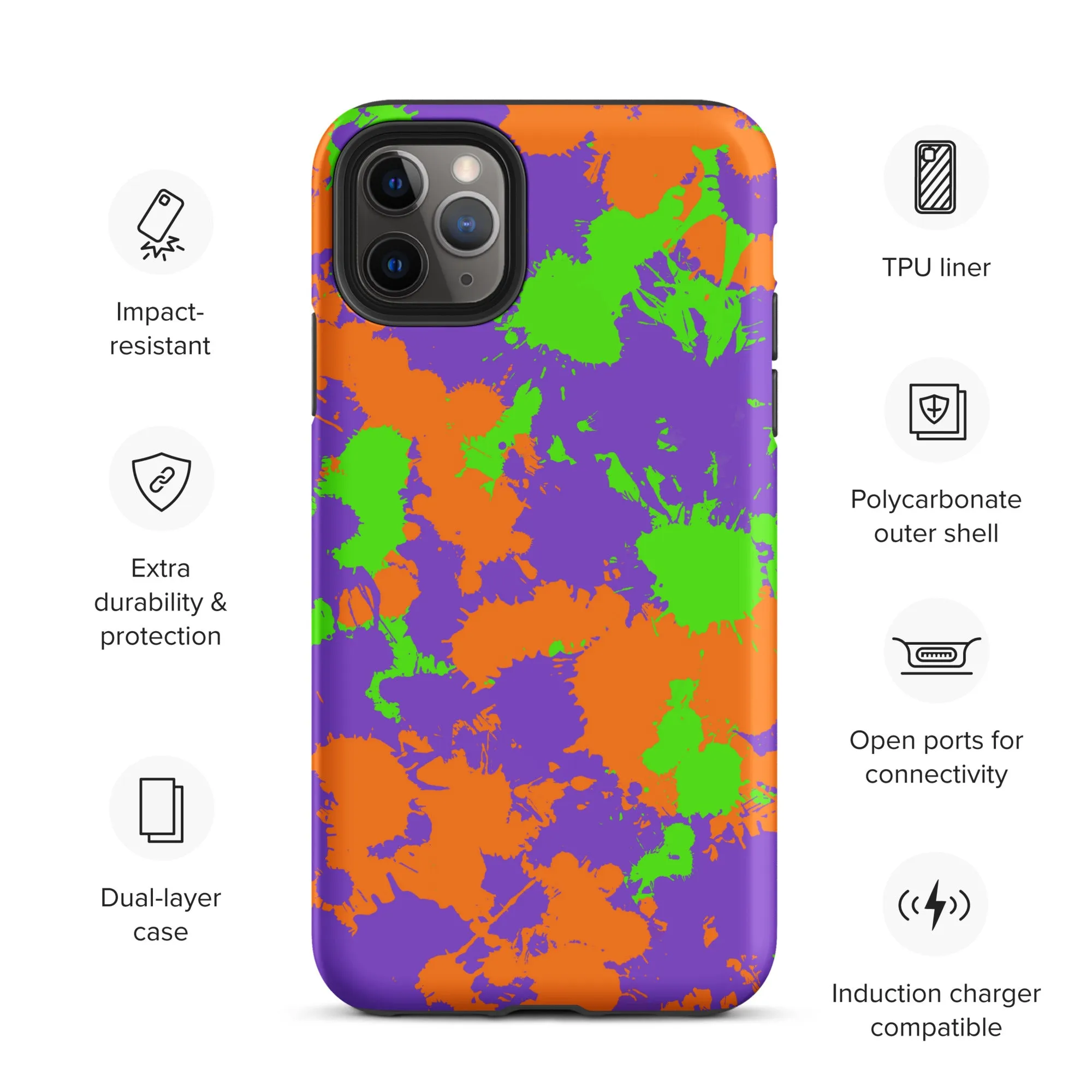 90s Kid Green, Purple and Orange Slime Splatter Tough Case for iPhone®