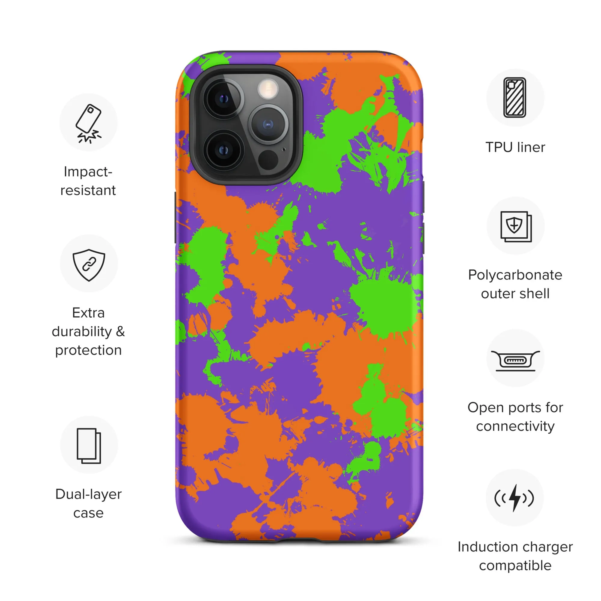 90s Kid Green, Purple and Orange Slime Splatter Tough Case for iPhone®