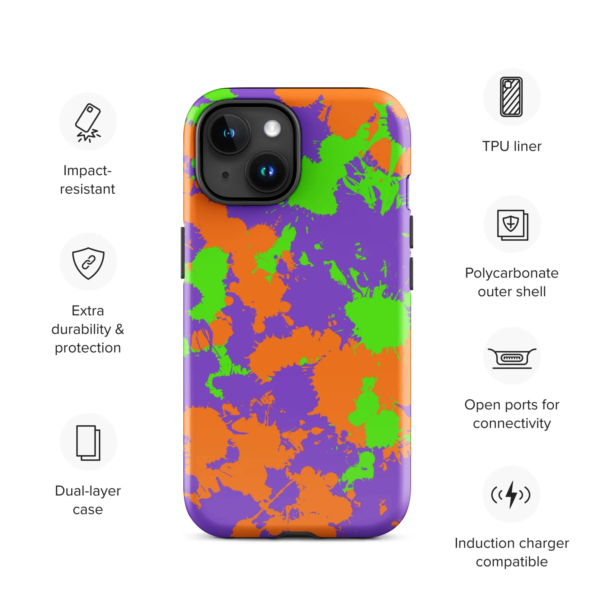 90s Kid Green, Purple and Orange Slime Splatter Tough Case for iPhone®