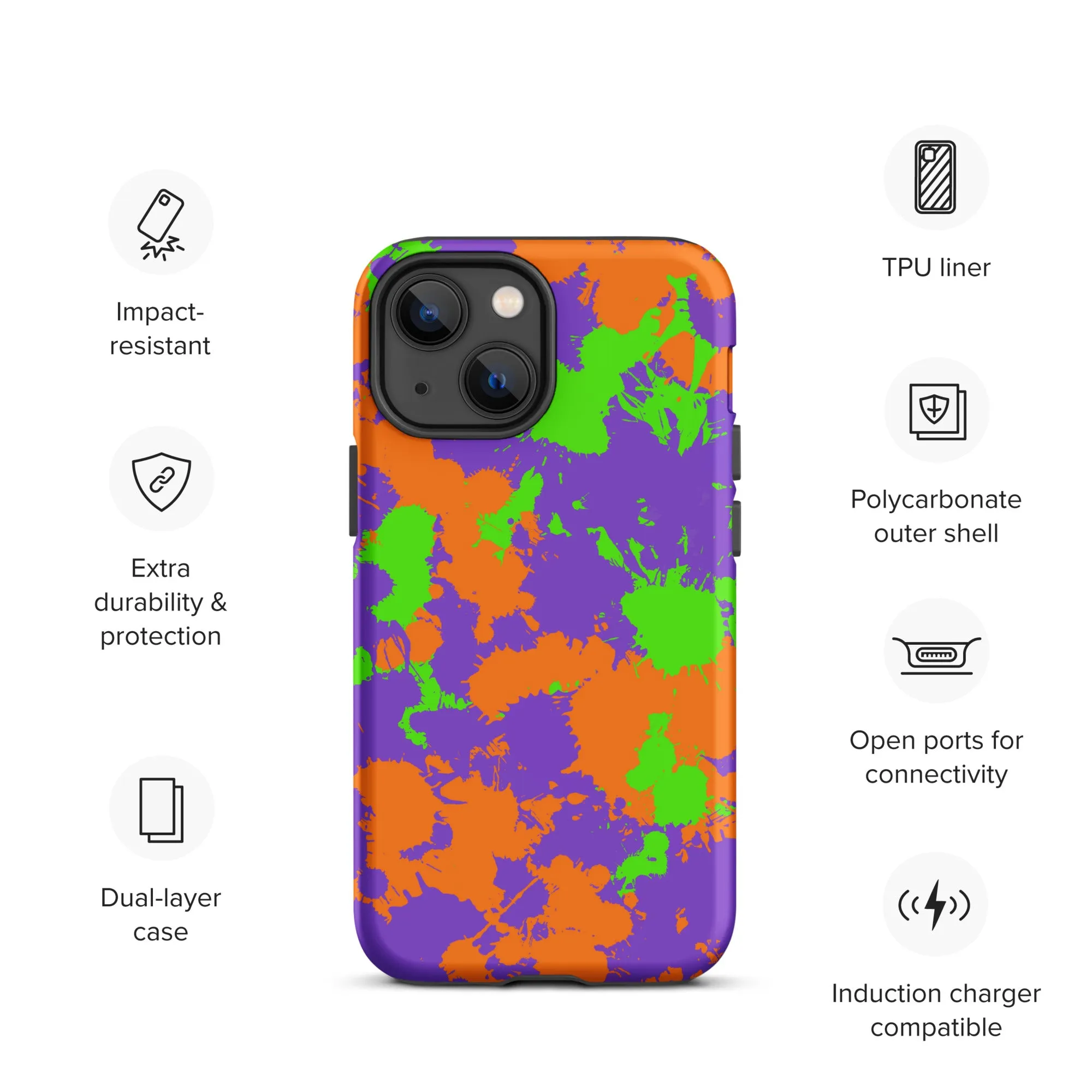 90s Kid Green, Purple and Orange Slime Splatter Tough Case for iPhone®