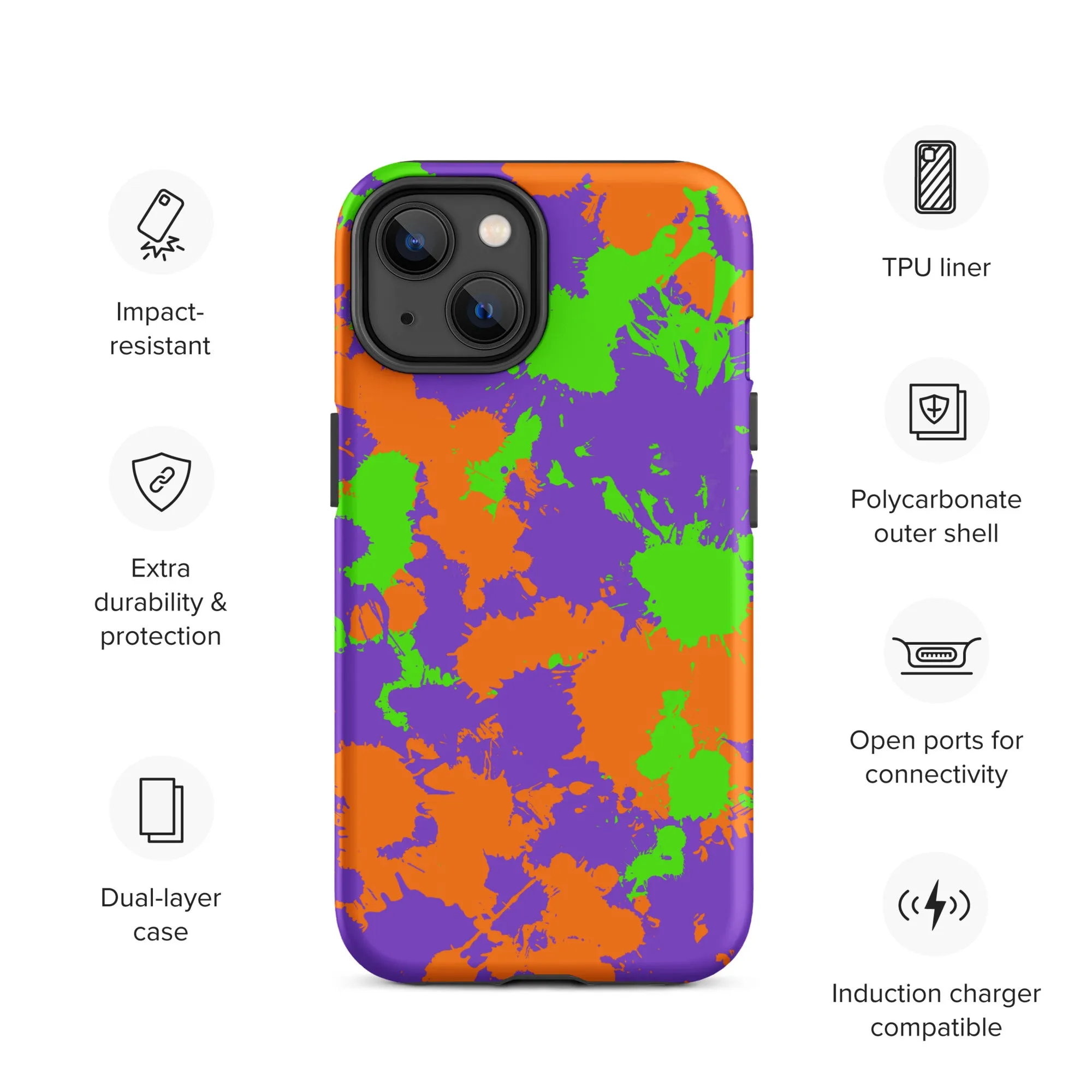 90s Kid Green, Purple and Orange Slime Splatter Tough Case for iPhone®