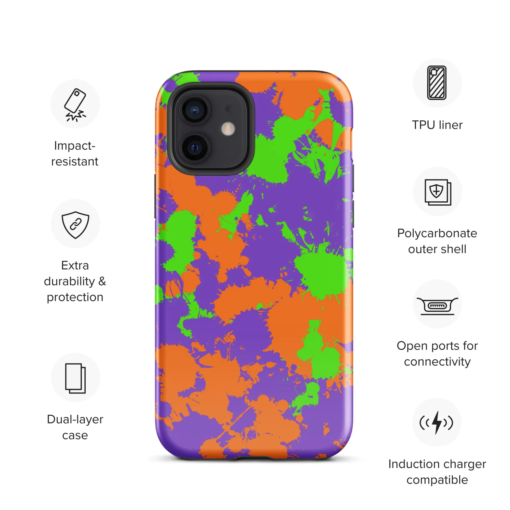 90s Kid Green, Purple and Orange Slime Splatter Tough Case for iPhone®