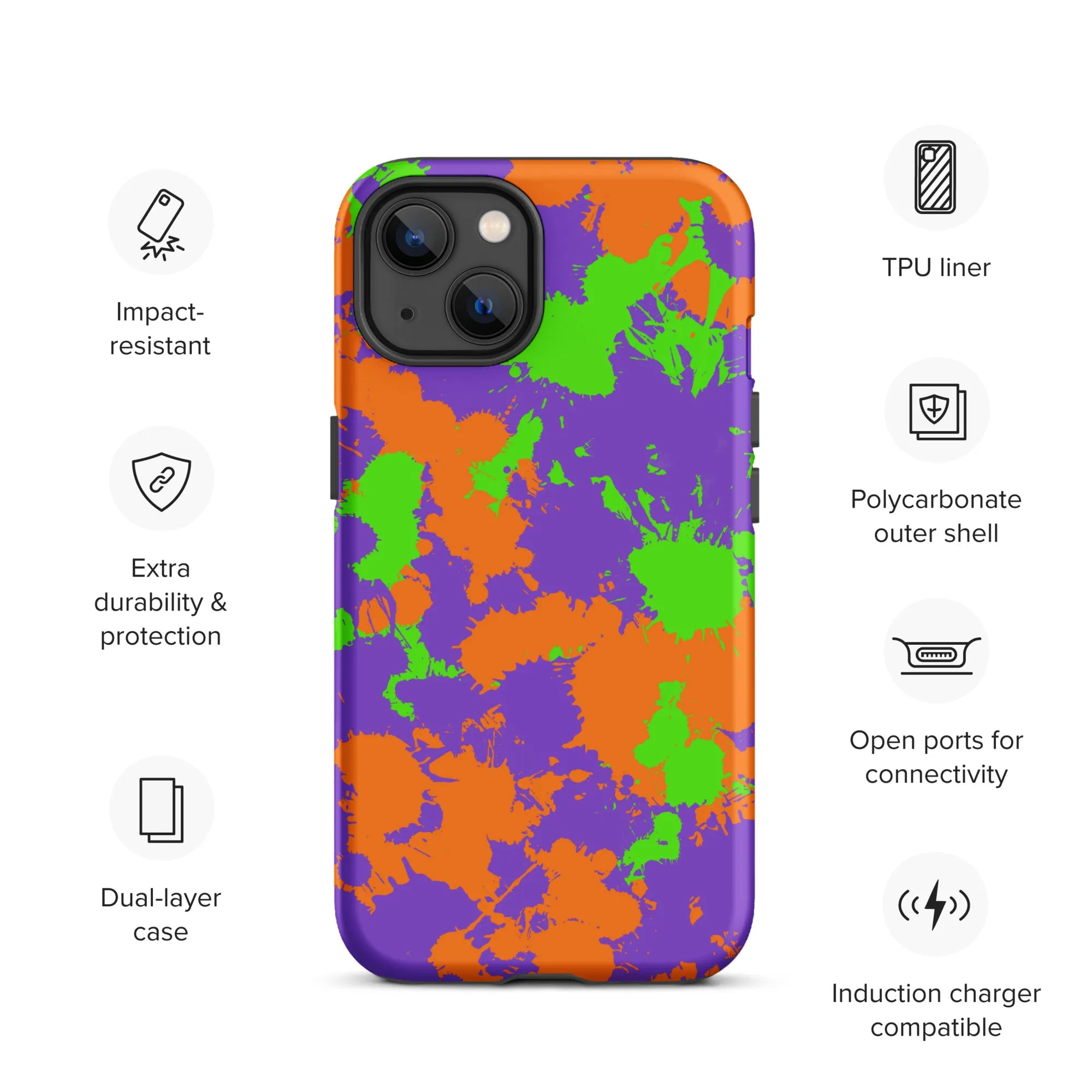 90s Kid Green, Purple and Orange Slime Splatter Tough Case for iPhone®