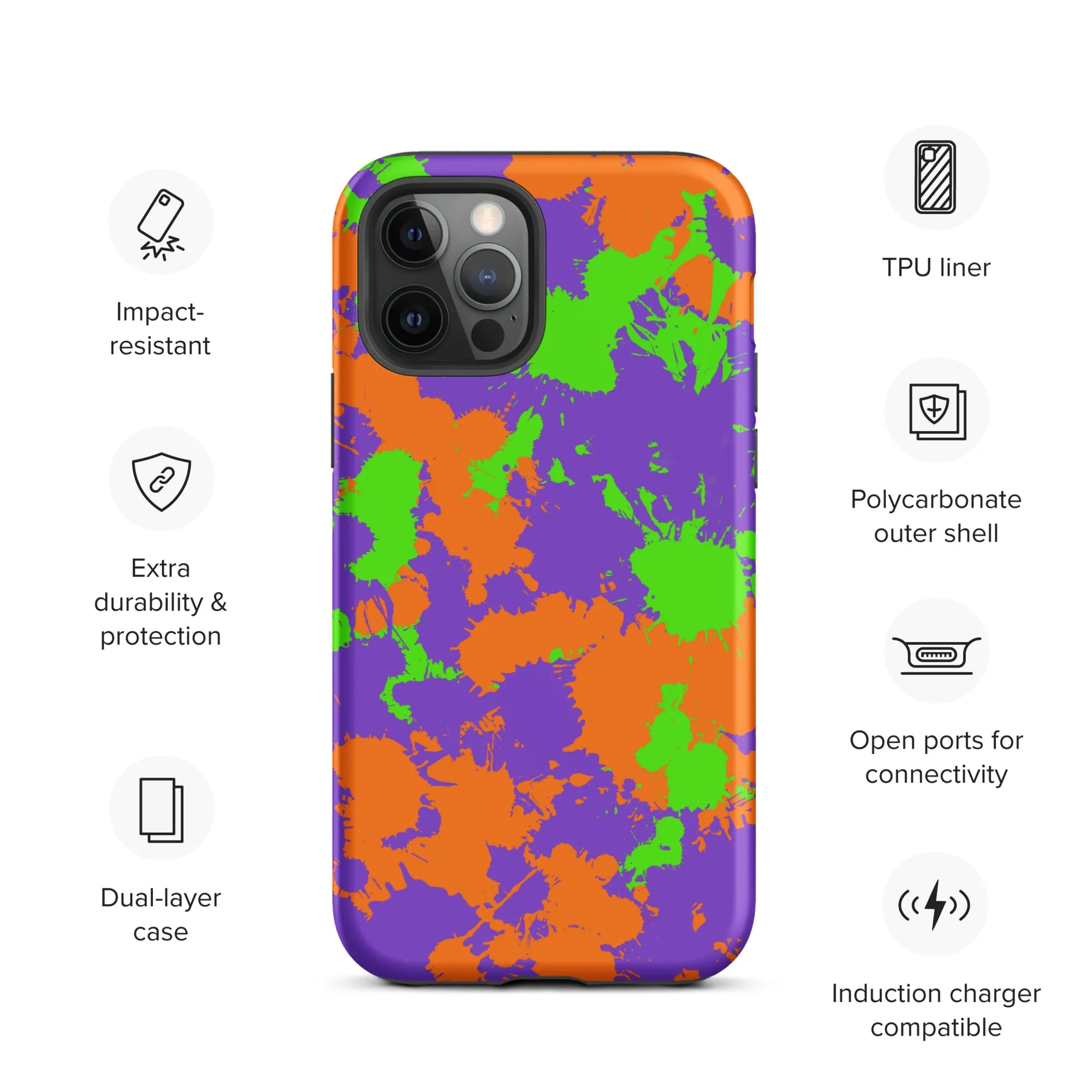 90s Kid Green, Purple and Orange Slime Splatter Tough Case for iPhone®