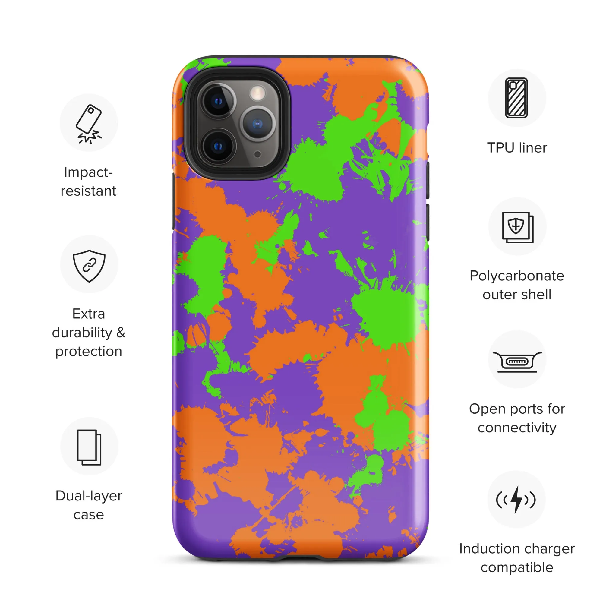 90s Kid Green, Purple and Orange Slime Splatter Tough Case for iPhone®