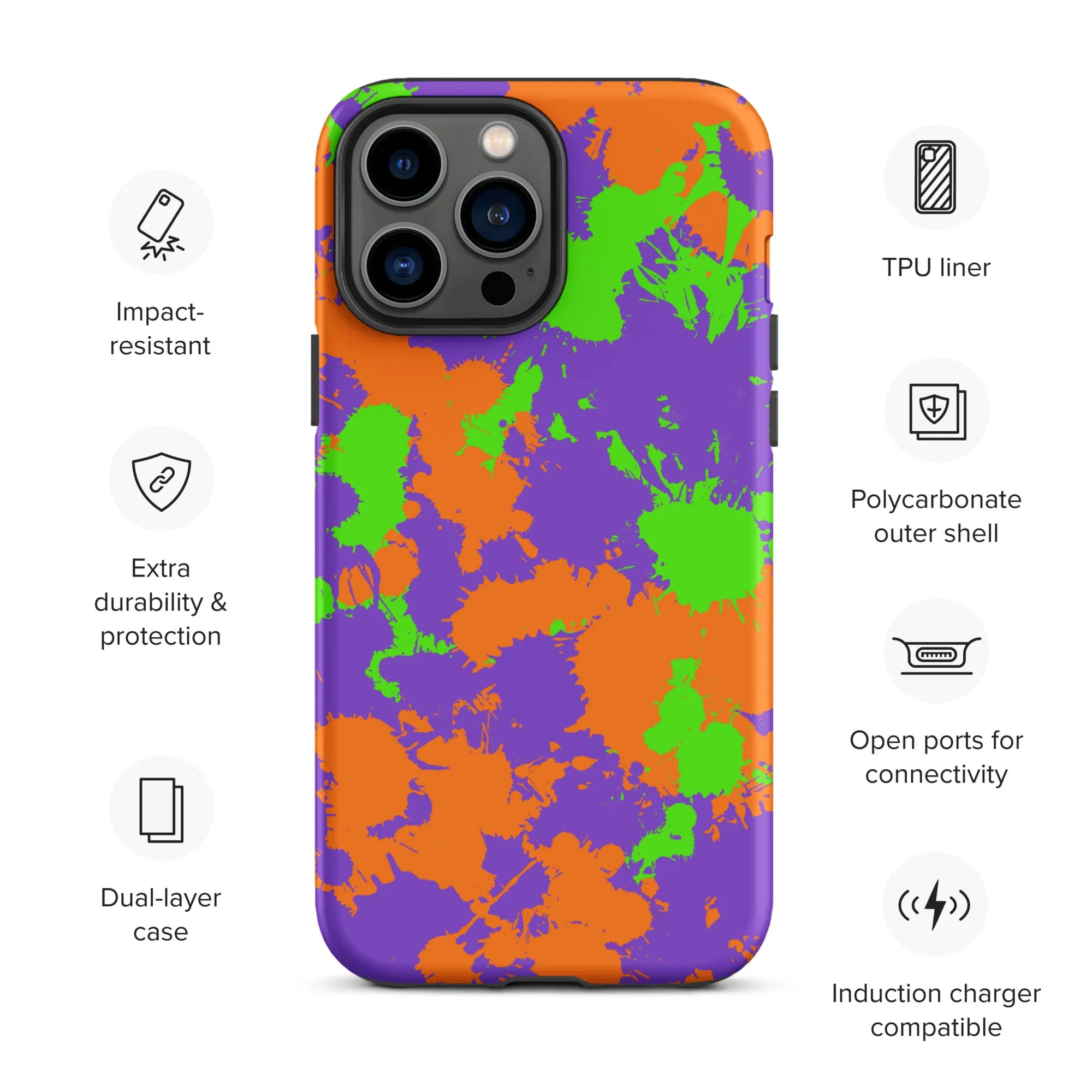 90s Kid Green, Purple and Orange Slime Splatter Tough Case for iPhone®