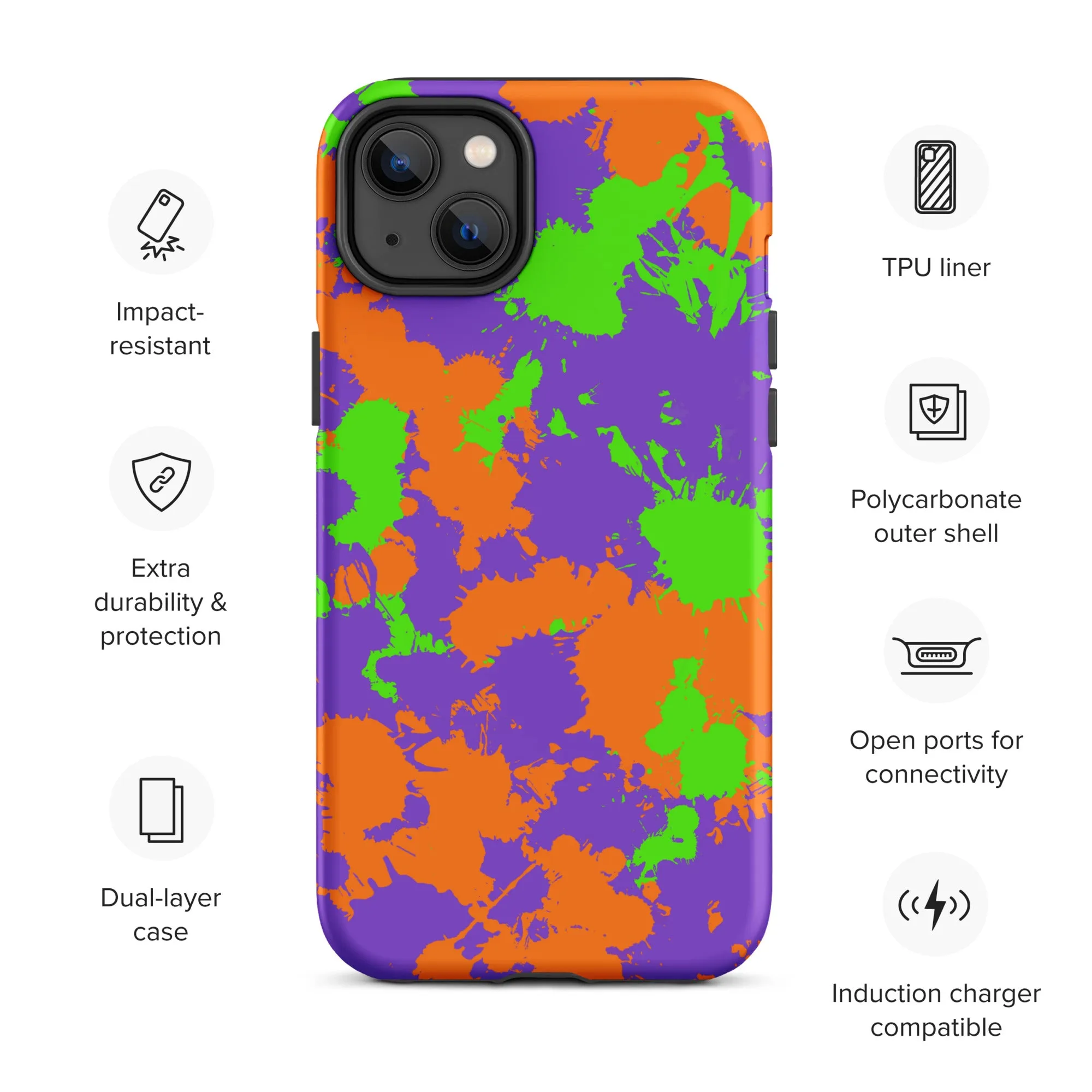 90s Kid Green, Purple and Orange Slime Splatter Tough Case for iPhone®