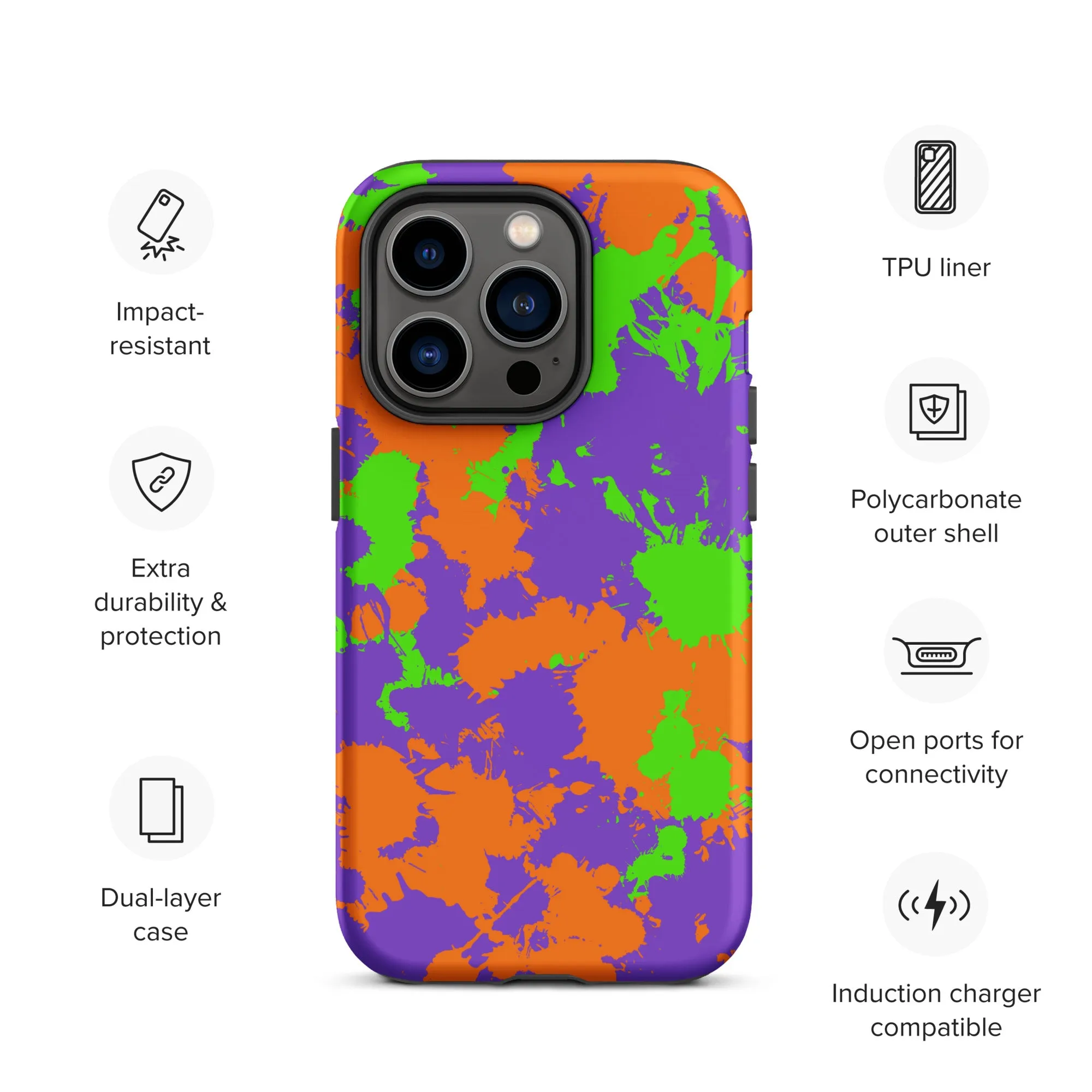 90s Kid Green, Purple and Orange Slime Splatter Tough Case for iPhone®