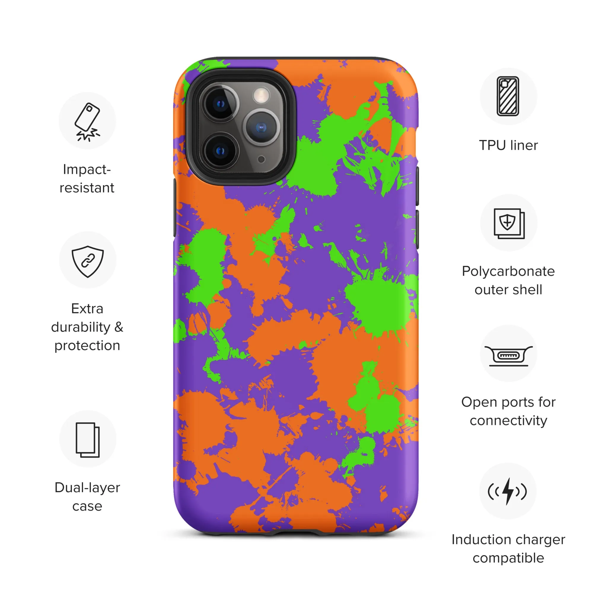90s Kid Green, Purple and Orange Slime Splatter Tough Case for iPhone®