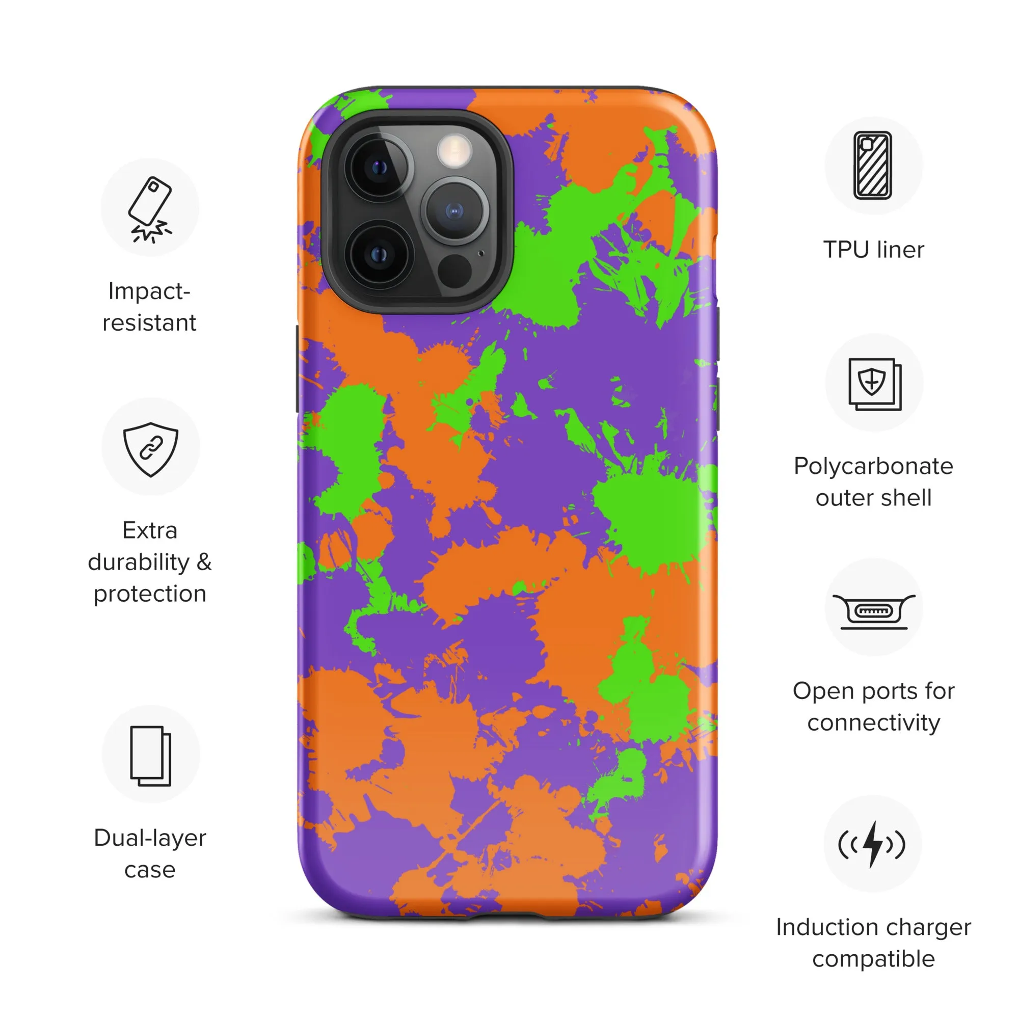 90s Kid Green, Purple and Orange Slime Splatter Tough Case for iPhone®