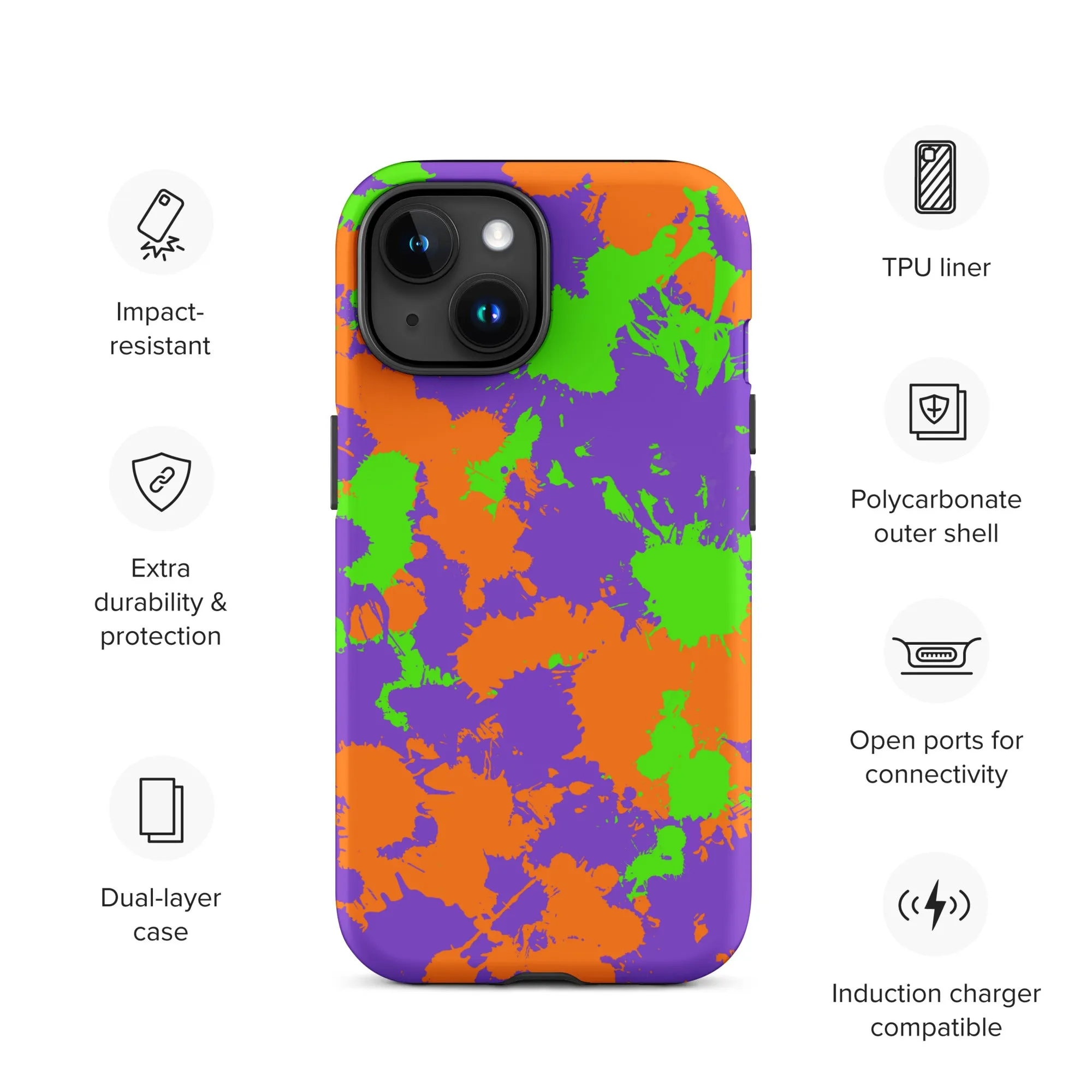 90s Kid Green, Purple and Orange Slime Splatter Tough Case for iPhone®
