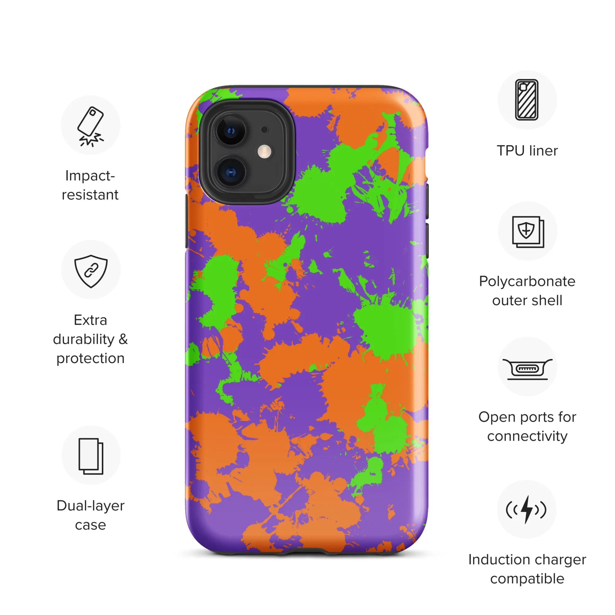 90s Kid Green, Purple and Orange Slime Splatter Tough Case for iPhone®