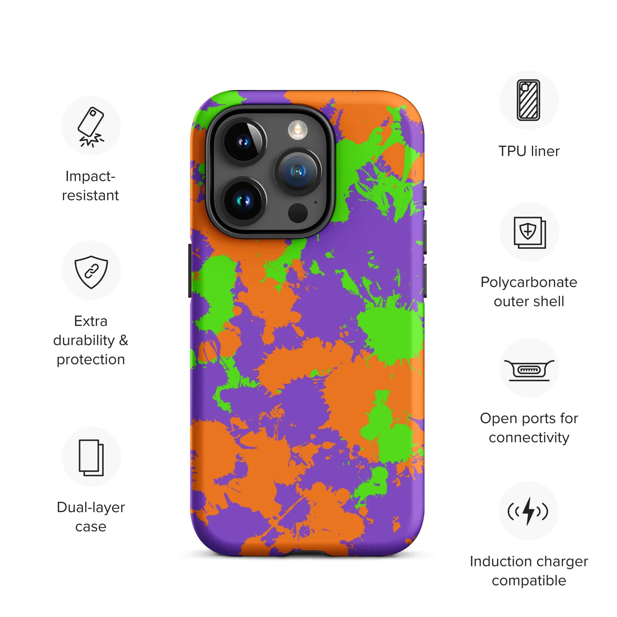 90s Kid Green, Purple and Orange Slime Splatter Tough Case for iPhone®
