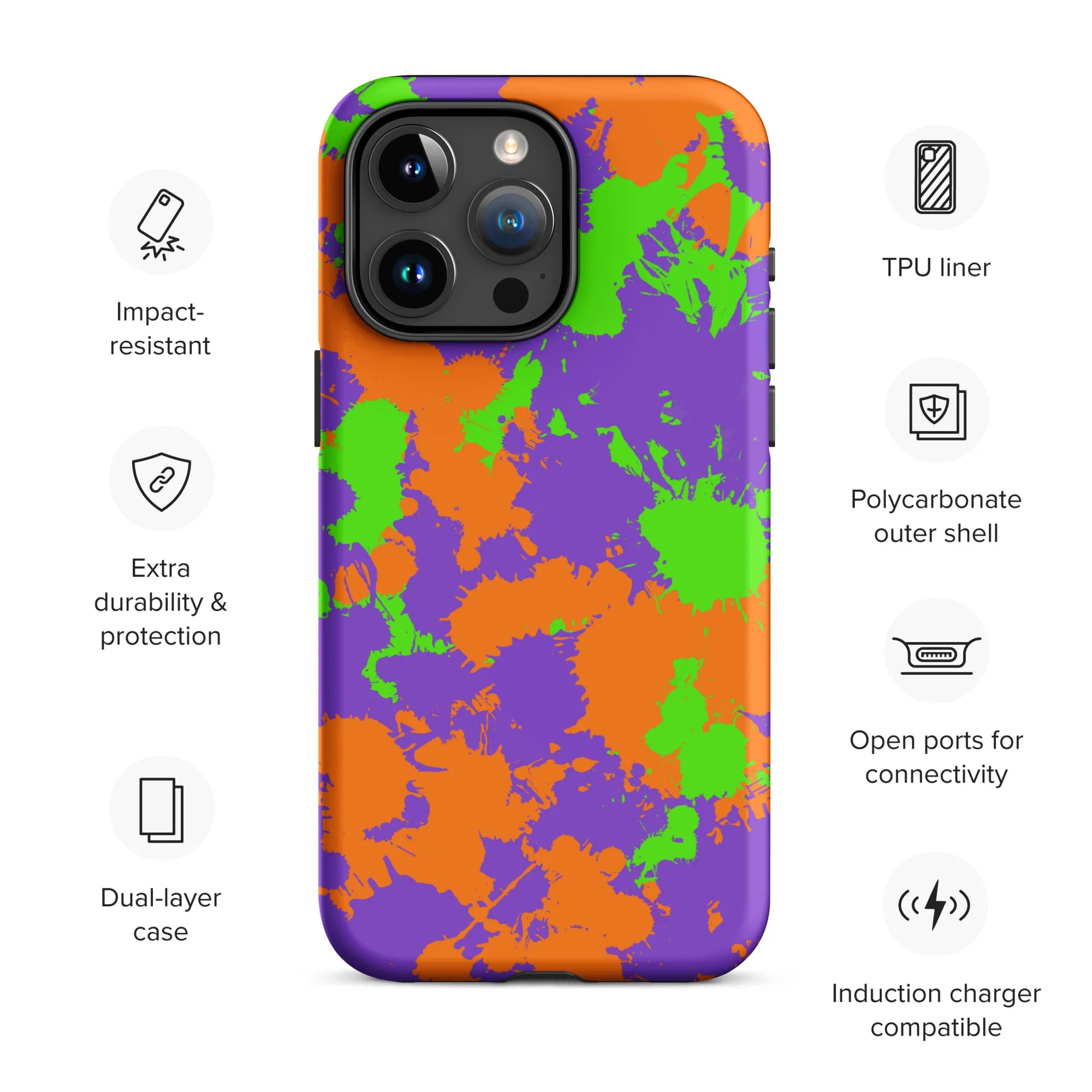 90s Kid Green, Purple and Orange Slime Splatter Tough Case for iPhone®