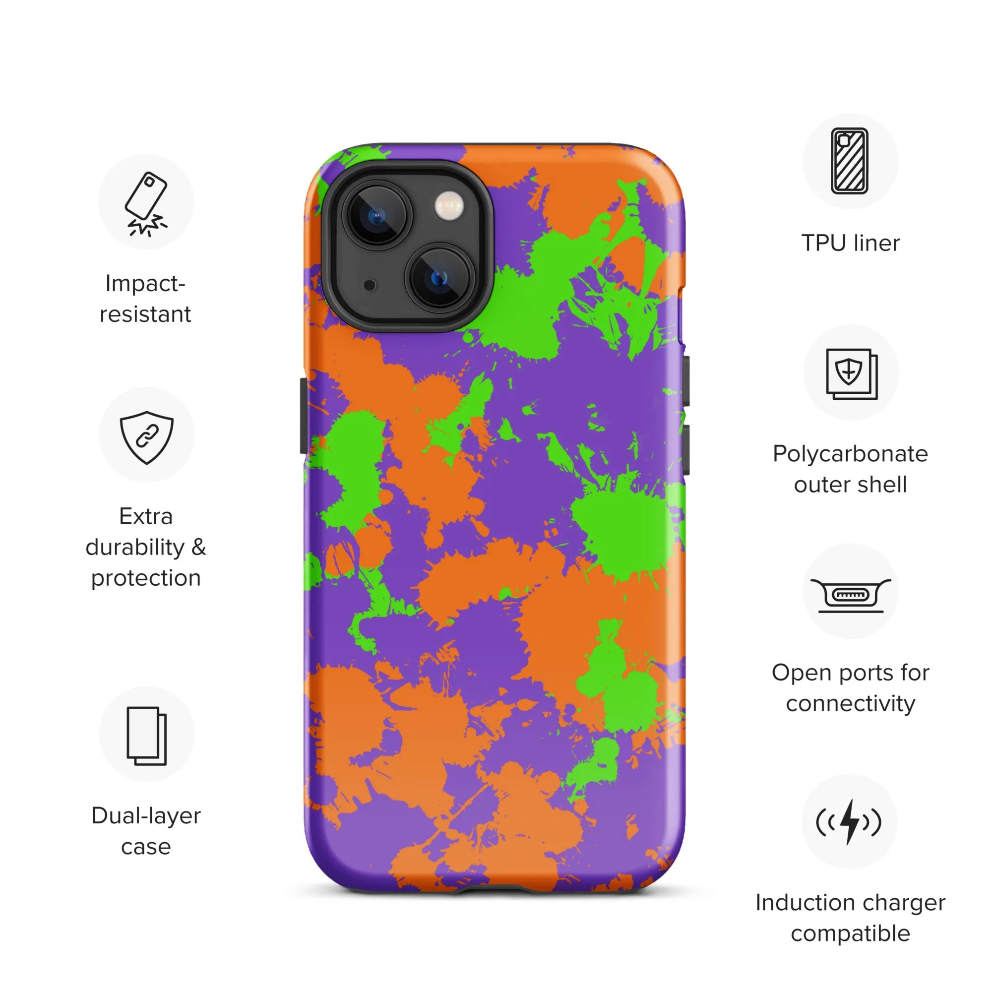 90s Kid Green, Purple and Orange Slime Splatter Tough Case for iPhone®