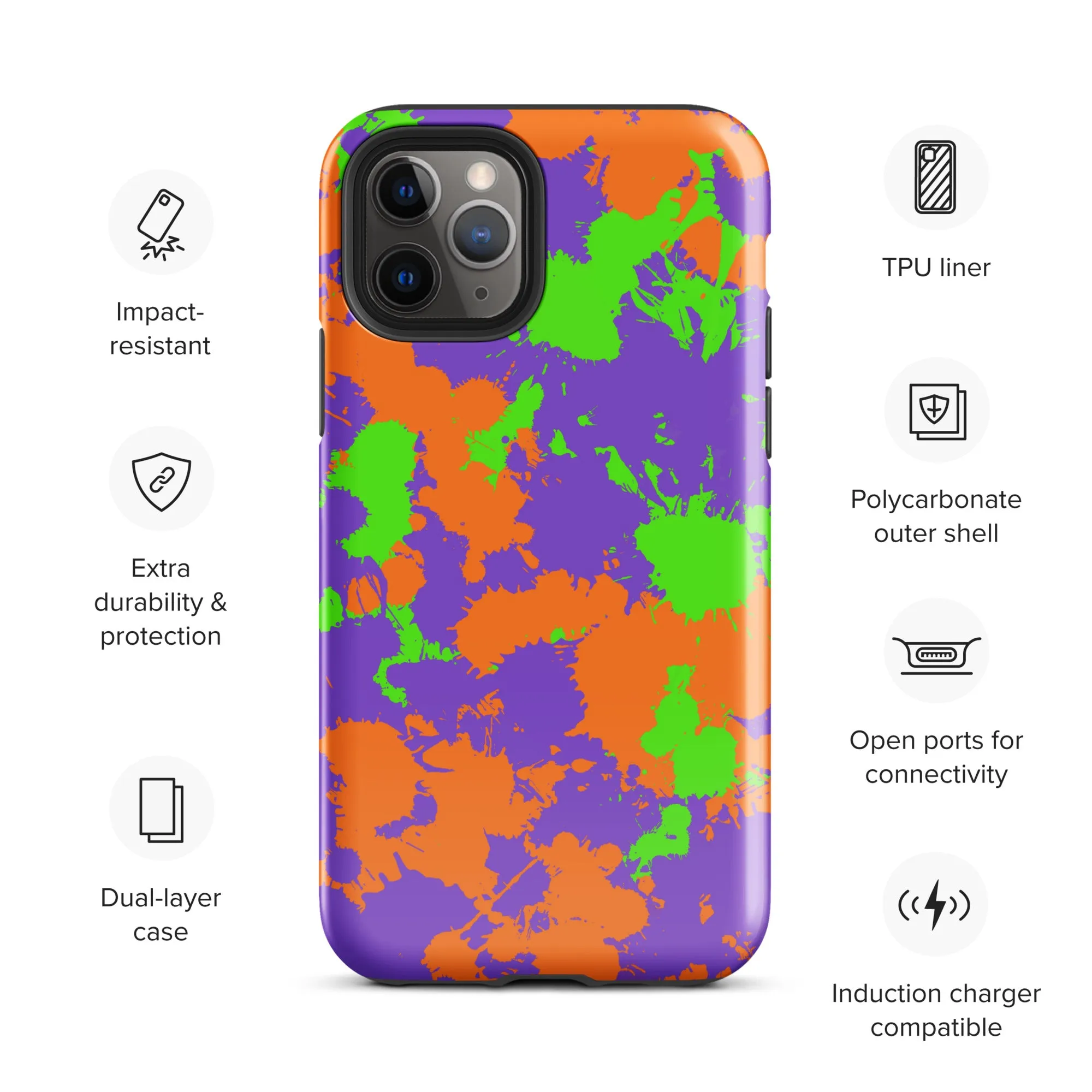 90s Kid Green, Purple and Orange Slime Splatter Tough Case for iPhone®