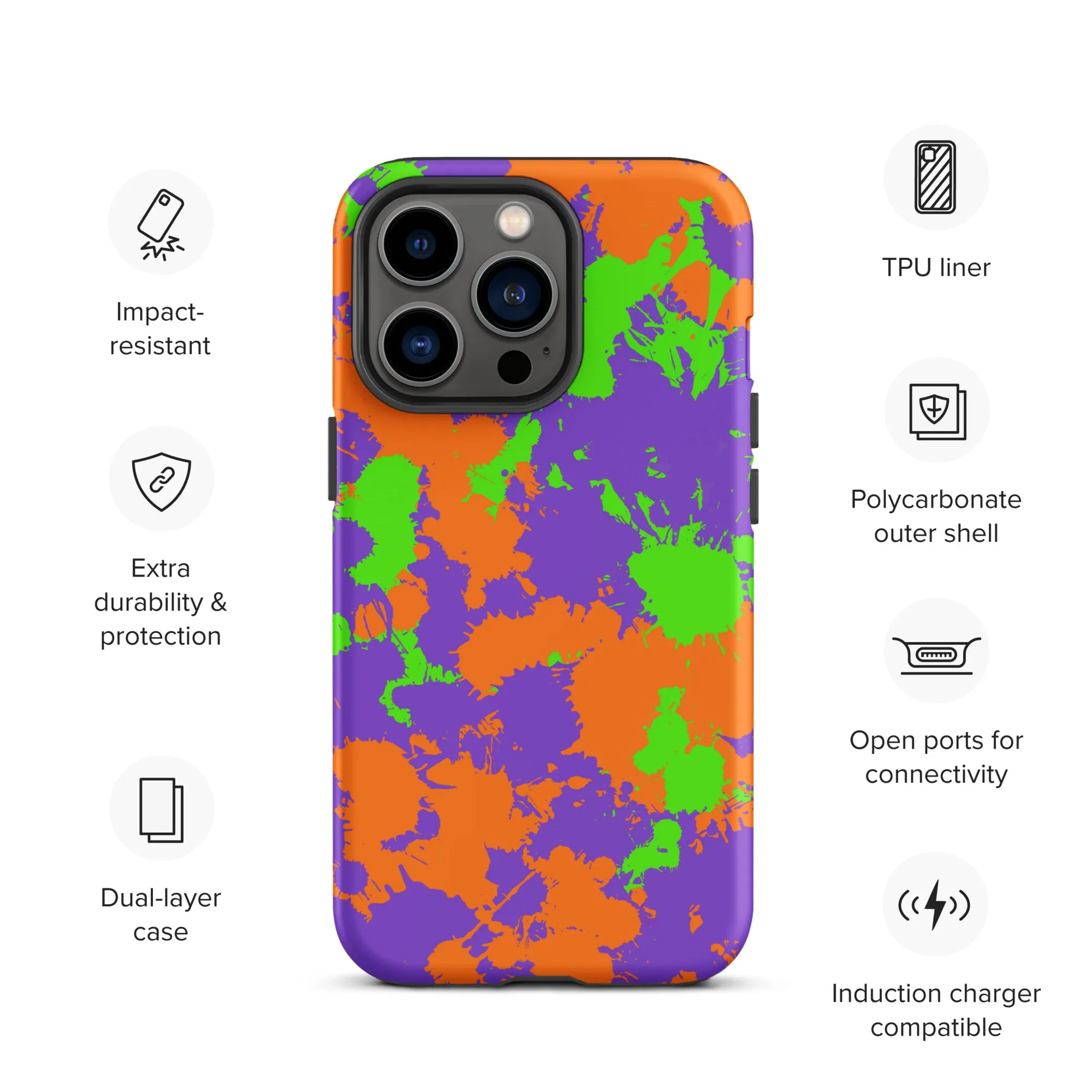 90s Kid Green, Purple and Orange Slime Splatter Tough Case for iPhone®