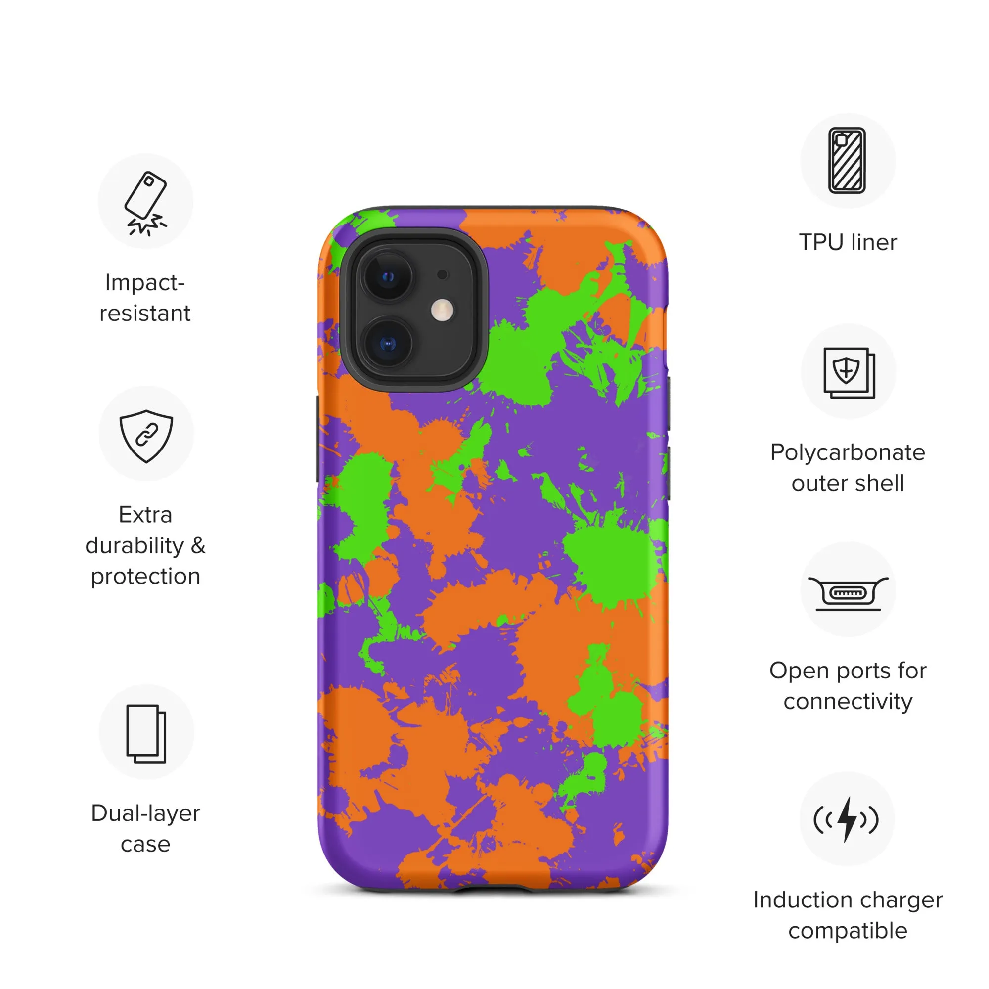90s Kid Green, Purple and Orange Slime Splatter Tough Case for iPhone®