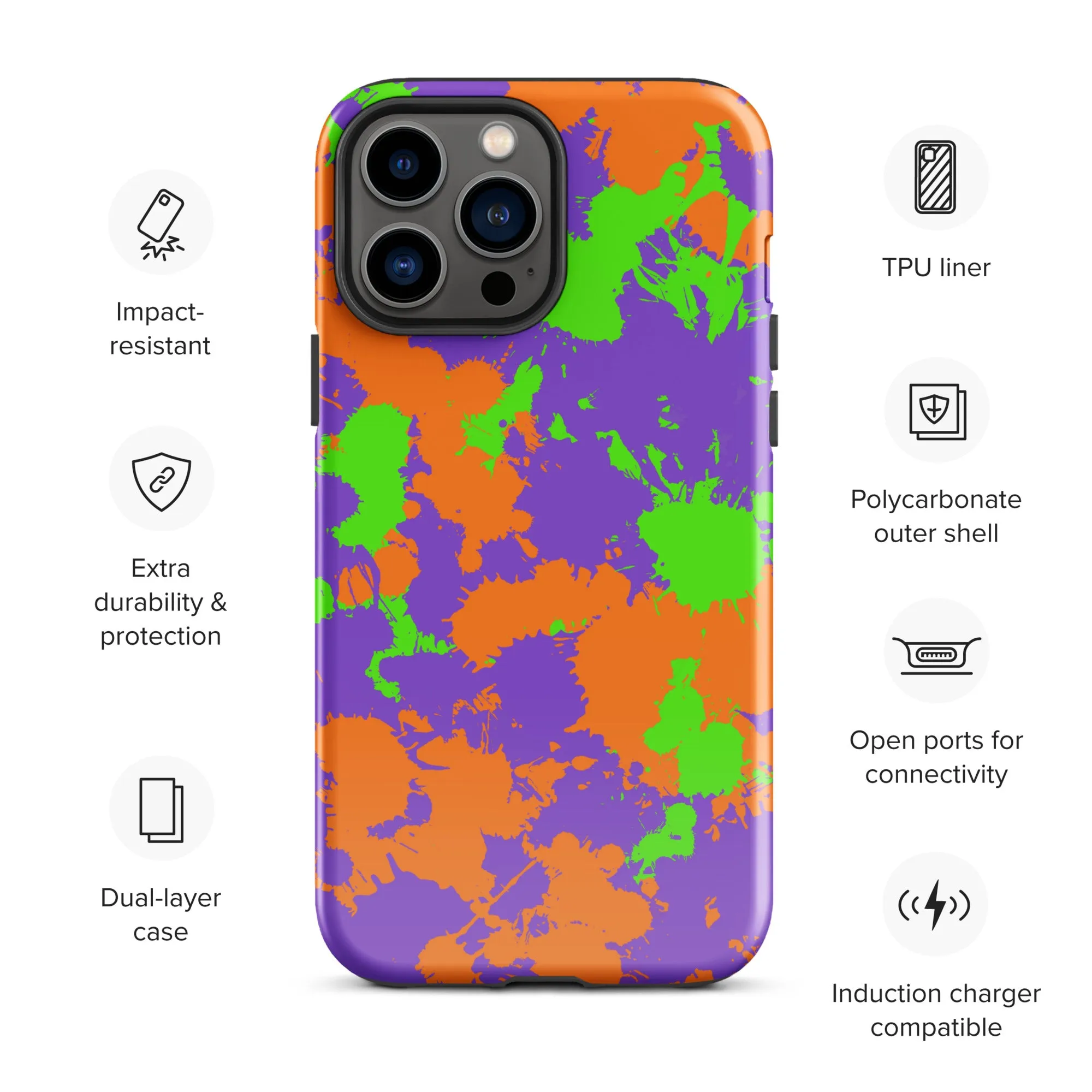 90s Kid Green, Purple and Orange Slime Splatter Tough Case for iPhone®
