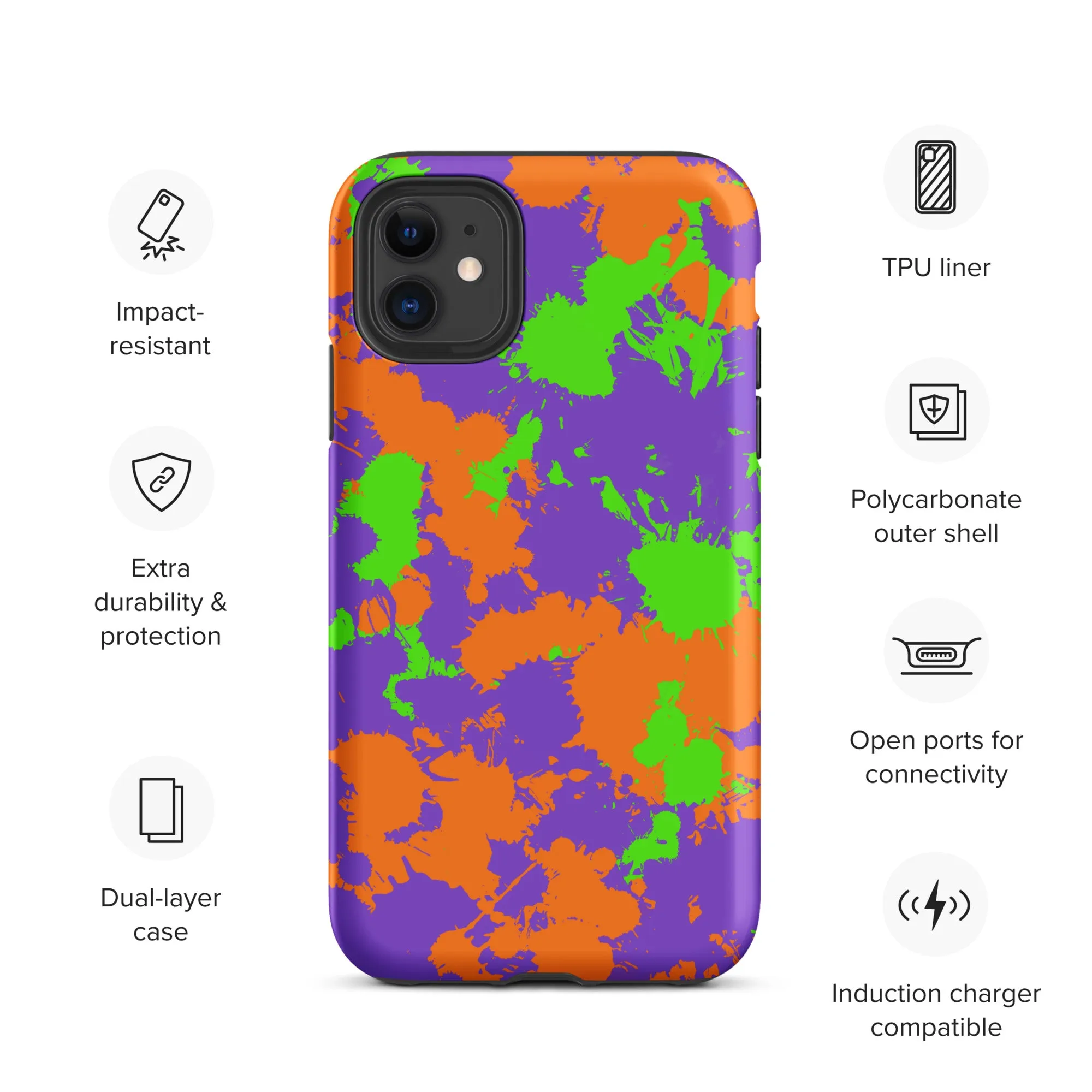 90s Kid Green, Purple and Orange Slime Splatter Tough Case for iPhone®