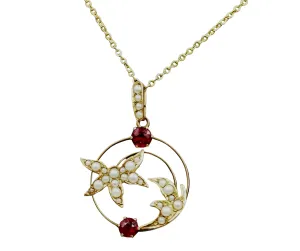 9ct Yellow Gold Pearl & Garnet Pendant