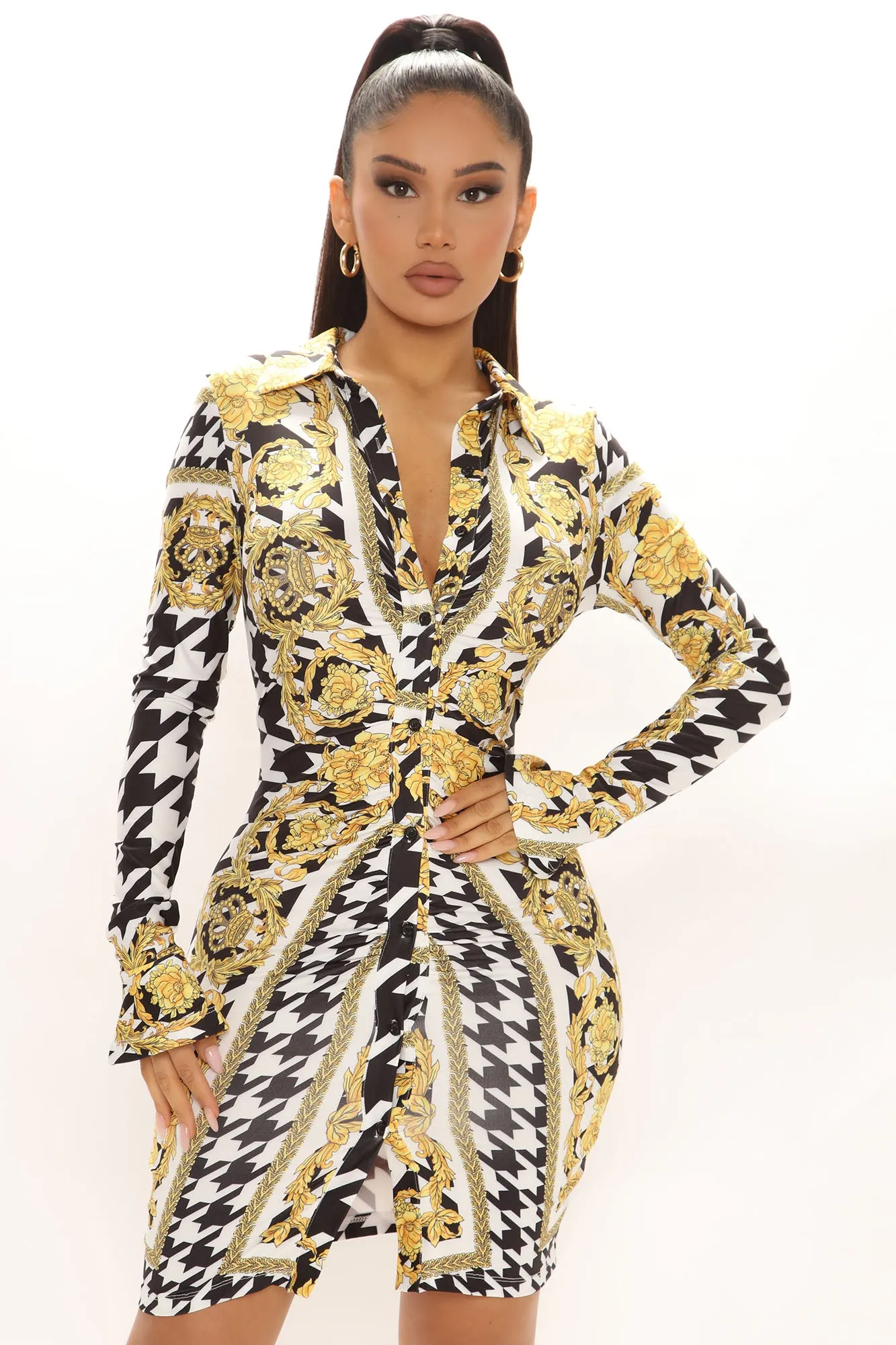 A Day In The Life Printed Mini Dress - Black/combo