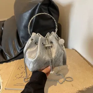 AAA Quality Stylish Bag with Ring Handle - Soft  Fabric (silver)