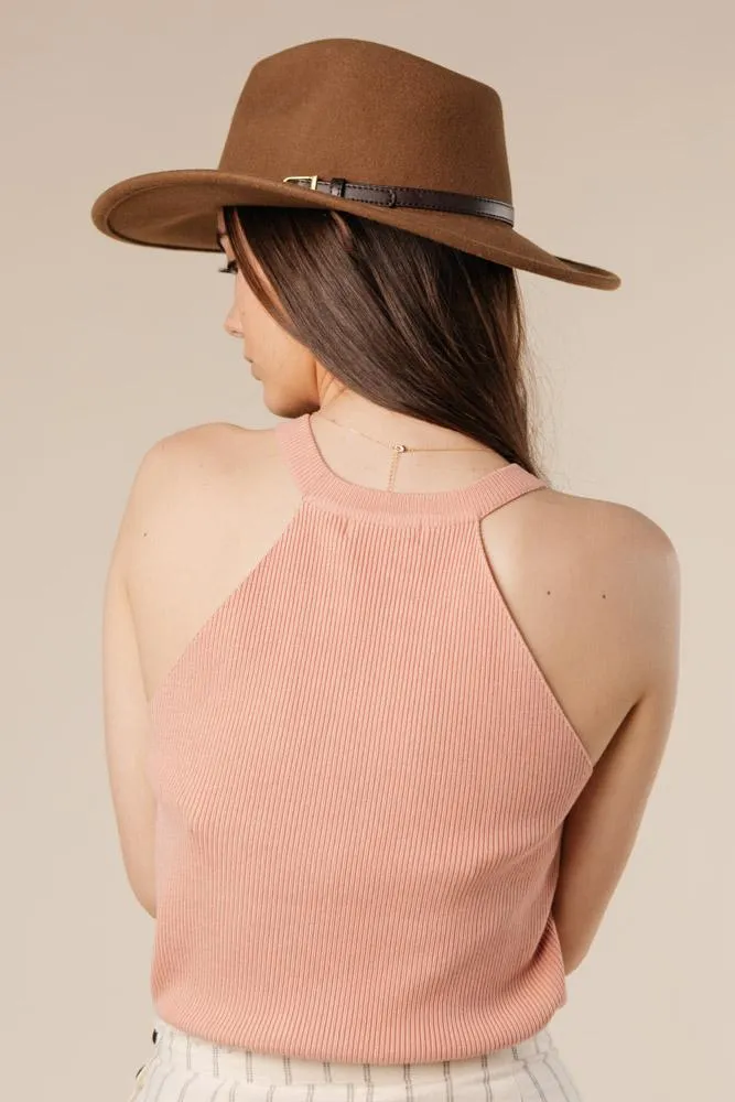 Above All Knit Halter Tank in Blush