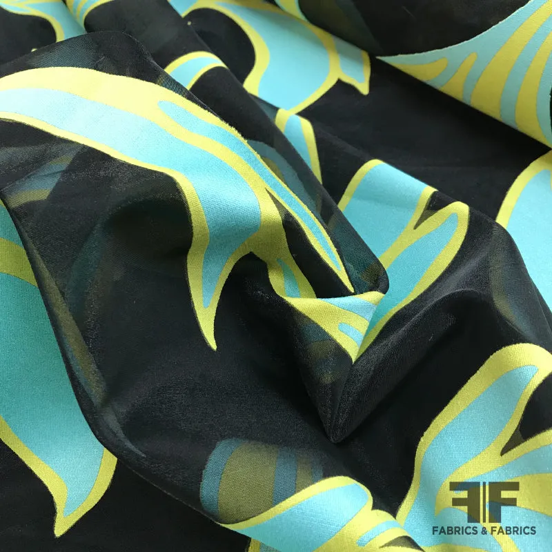 Abstract Organza Burnout - Blue/Green/Black