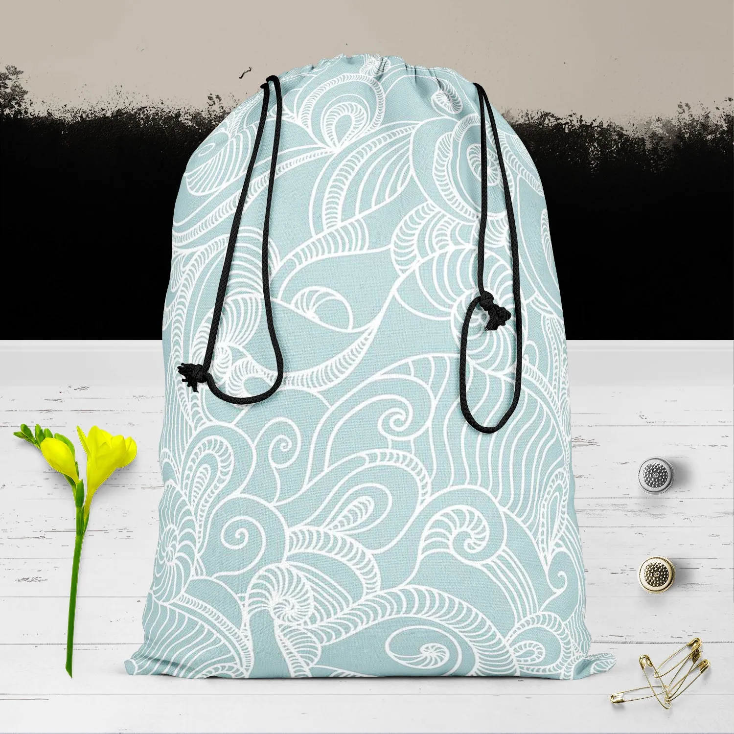 Abstract Wave Reusable Sack Bag | Bag for Gym, Storage, Vegetable & Travel
