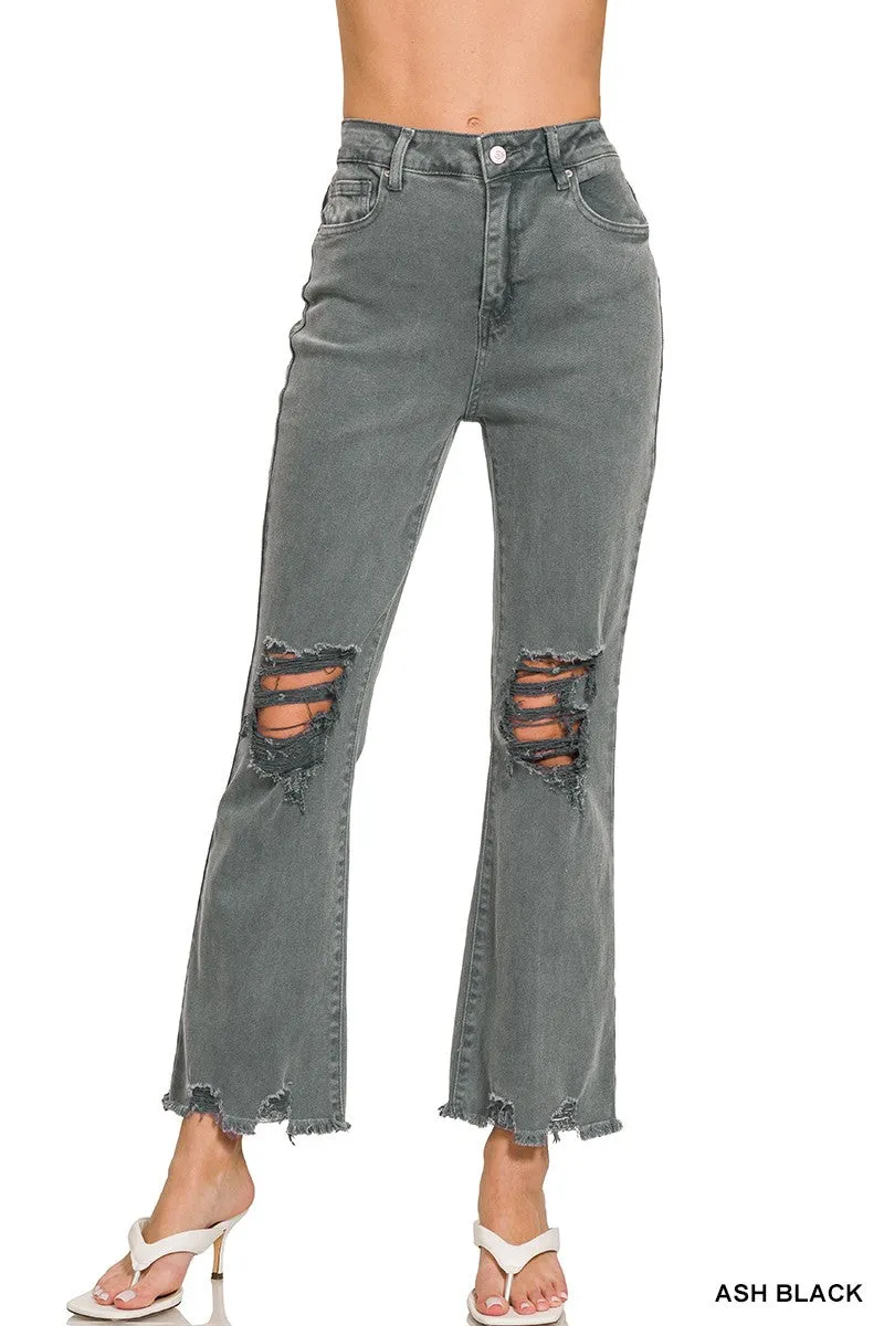 Acid Wash Distressed Straight Leg Jeans