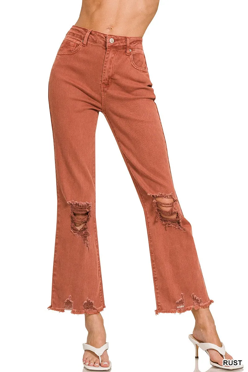 Acid Wash Distressed Straight Leg Jeans
