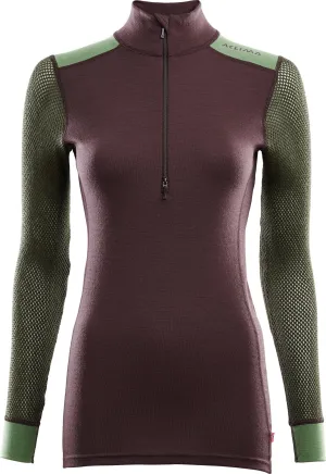 Aclima Women&#x27;s WoolNet Hybrid Mock Neck Fudge/Dill/Olive Night | Buy Aclima Women&#x27;s WoolNet Hybrid Mock Neck Fudge/Dill/Olive Night here | Outnorth