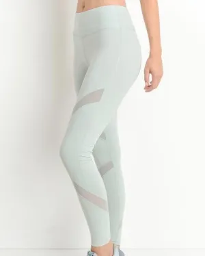 Active Hearts - Cross Mesh Panel Full-Length Leggings in Mint