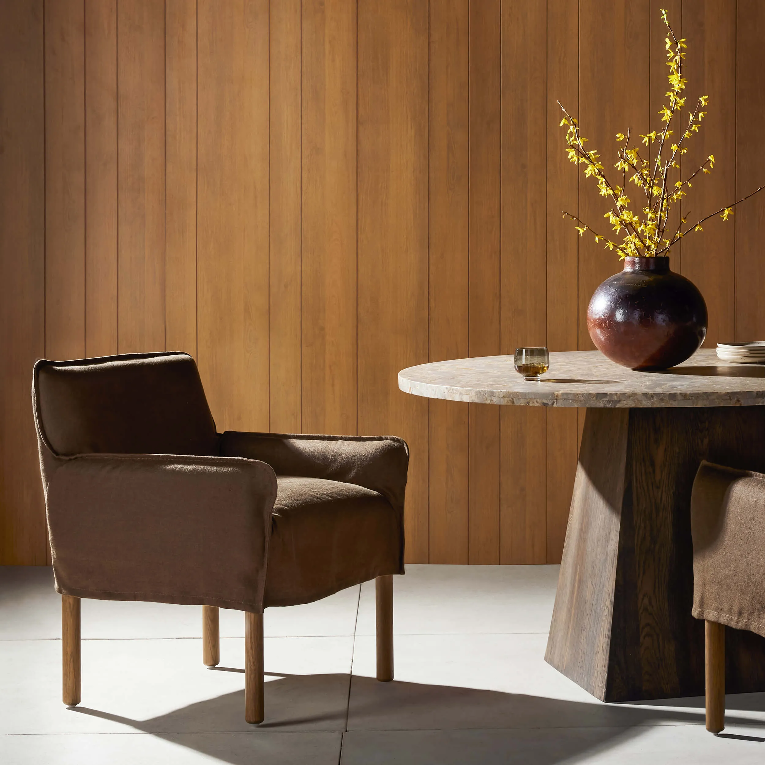 Addington Slipcover Dining Arm Chair, Brussels Coffee