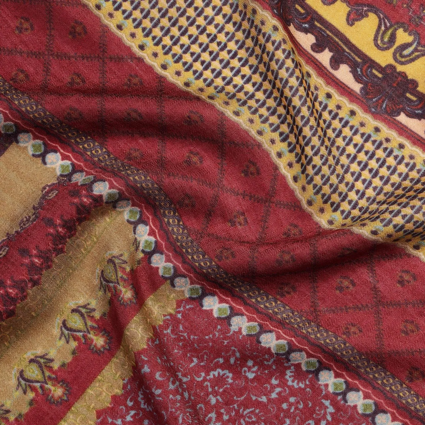 Adeel Dark Marron Wool Silk Printed Muffler