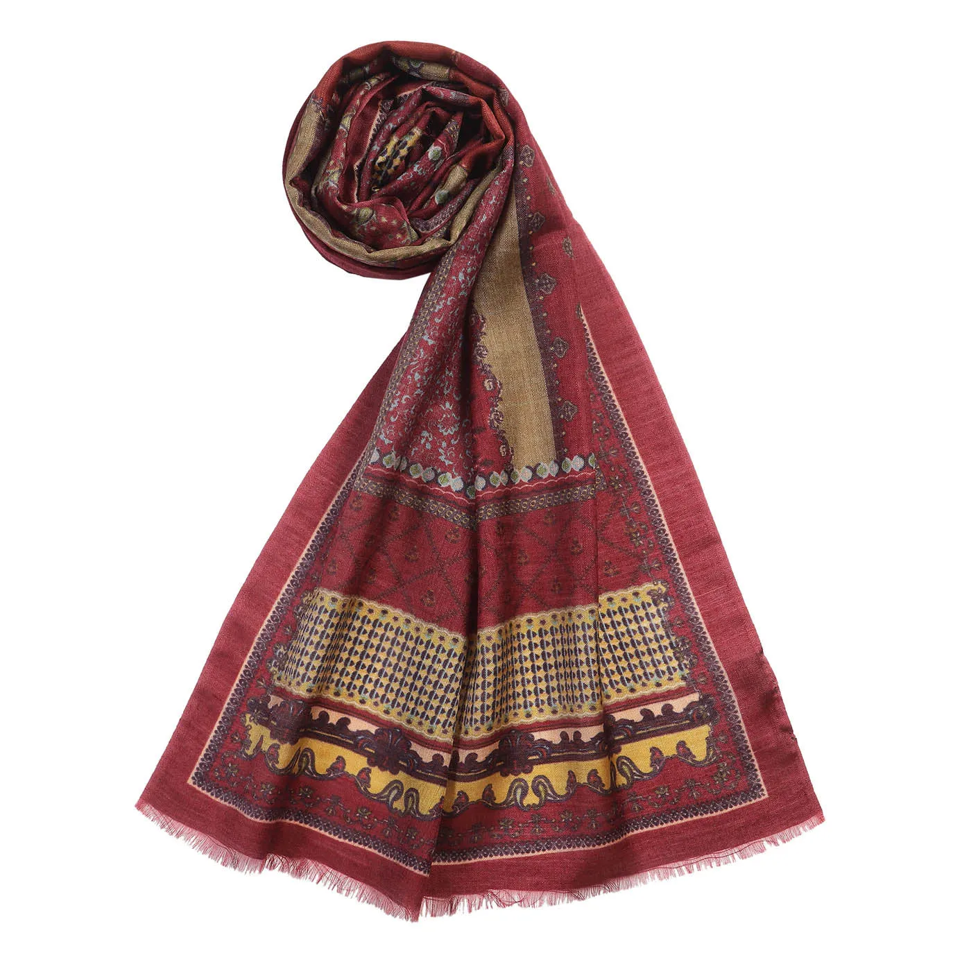 Adeel Dark Marron Wool Silk Printed Muffler