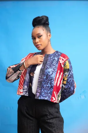Aderoju cropped patched adire Jacket Aderoju cropped patched adire Jacket