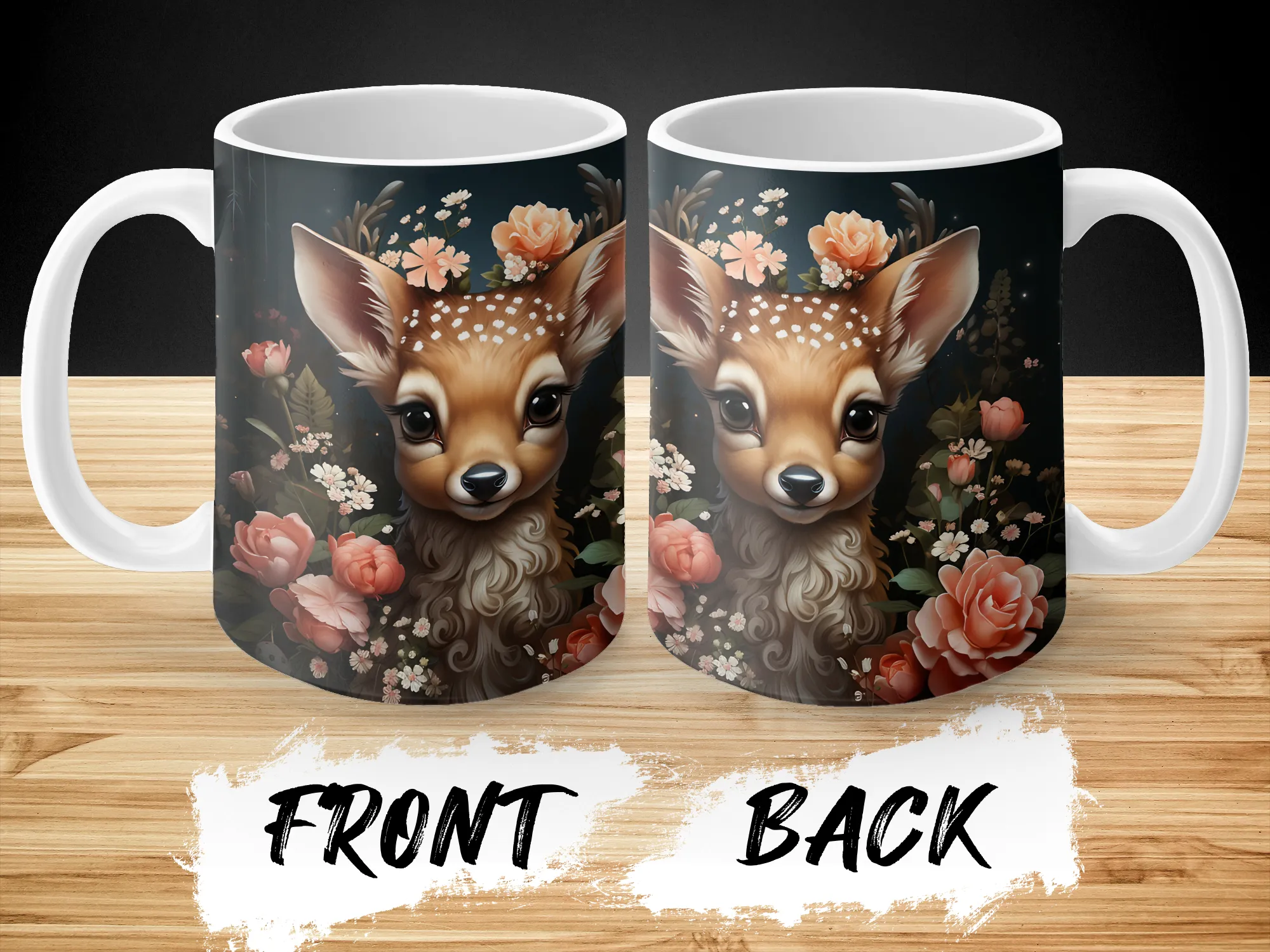 Adorable Deer Surrounded by Pink Flowers Mug, Coffee Mug, Cute Animal Mug, Gifts for Her, Deer Coffee Mug