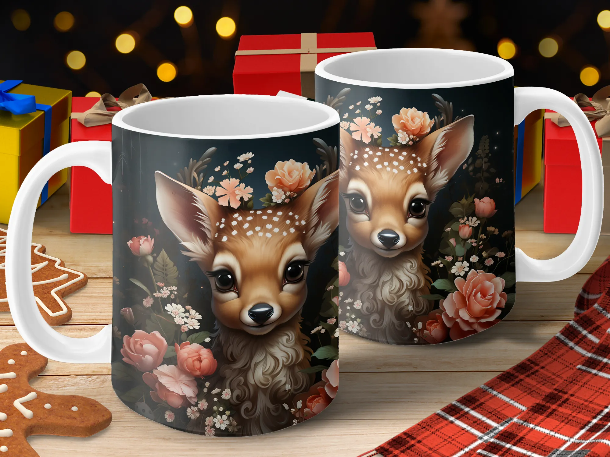 Adorable Deer Surrounded by Pink Flowers Mug, Coffee Mug, Cute Animal Mug, Gifts for Her, Deer Coffee Mug