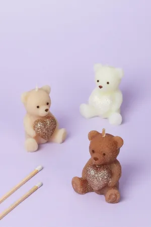 Adorable Soy Wax Teddy Bear with Shiny Heart Candles