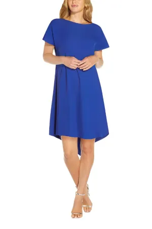 Adrianna Papell Boat Neck Back Zipper Short Sleeves High Low Hem Short Dress