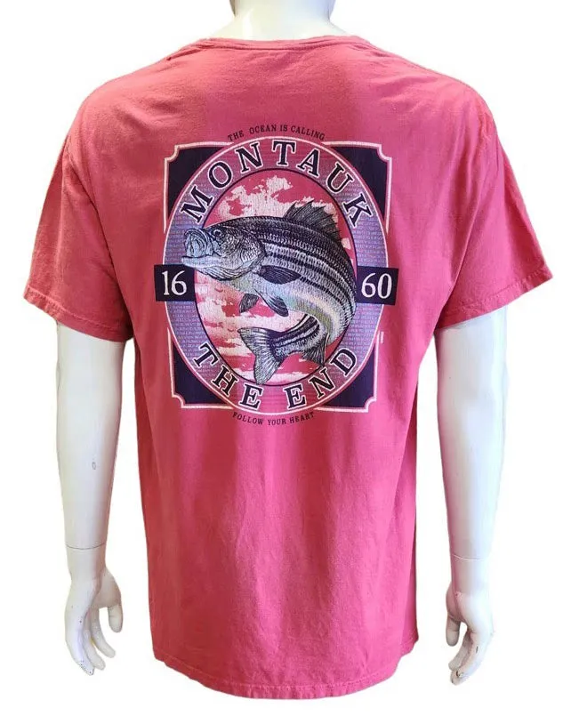 Adult Unisex Wild West Fishing Montauk The End 1660 Bass Screen Printed Short Sleeve T-Shirt