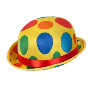 Adults Polka Dot Clown Bowler Hat Multicolour Circus Novelty Hat