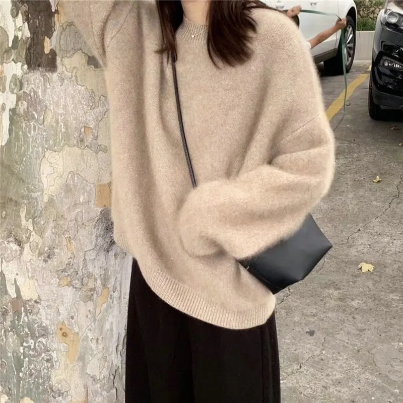 Advbridge olivia rodrigo costume Women's Faux Mink Velvet Sweater Autumn and Winter Loose Soft Glutinous Lazy Wind Outerwear Mohair Sweater round Neck Top Thickened