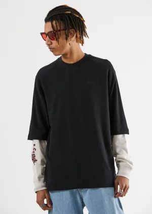 Afends Mens Waffle - Retro Raglan Fit Tee - Black