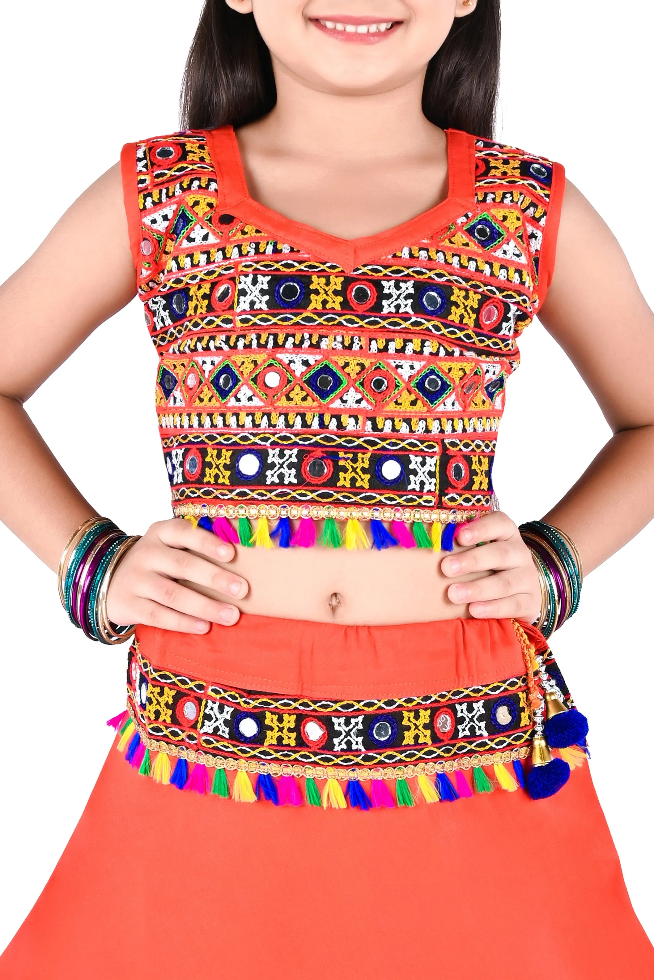 Ahhaaaa Kids Ethnic Cotton Blend Radha Dress / Lehenga Choli / Chania Choli Set For Girls