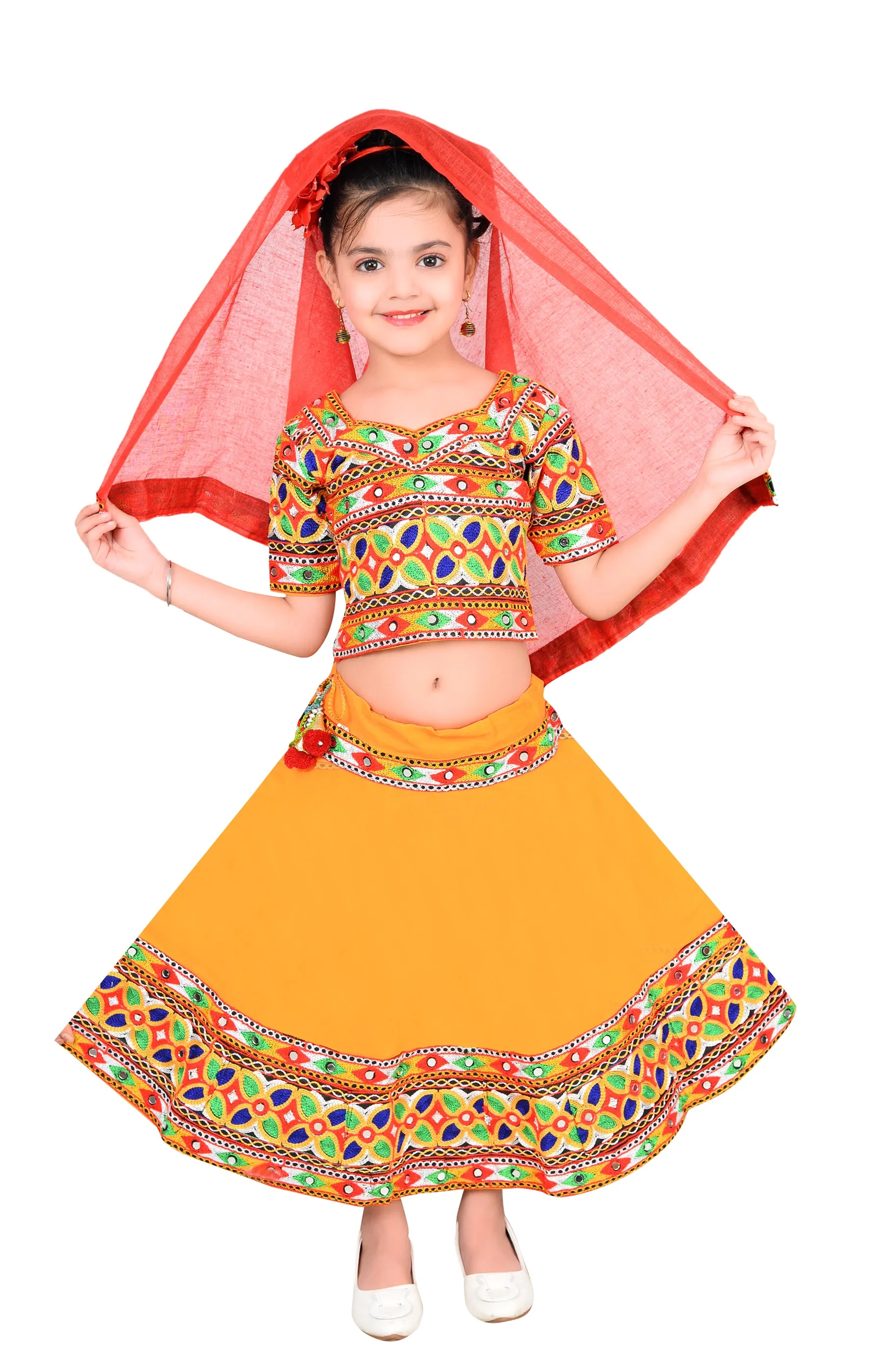 Ahhaaaa Kids Ethnic Cotton Blend Radha Dress / Lehenga Choli / Chania Choli Set For Girls