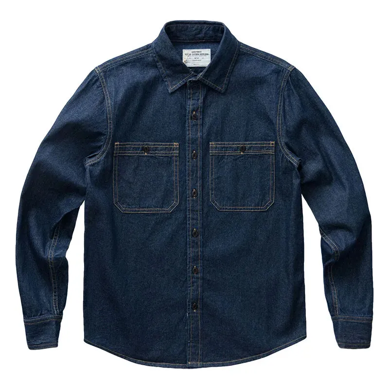 Aidase American Vintage Washed Denim Shirts for Men High Quality 100% Cotton Workwear Tough Guys Autumn Long Sleeve Male Tops