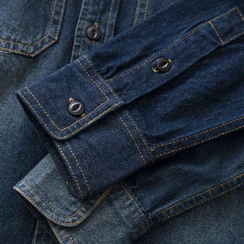Aidase American Vintage Washed Denim Shirts for Men High Quality 100% Cotton Workwear Tough Guys Autumn Long Sleeve Male Tops